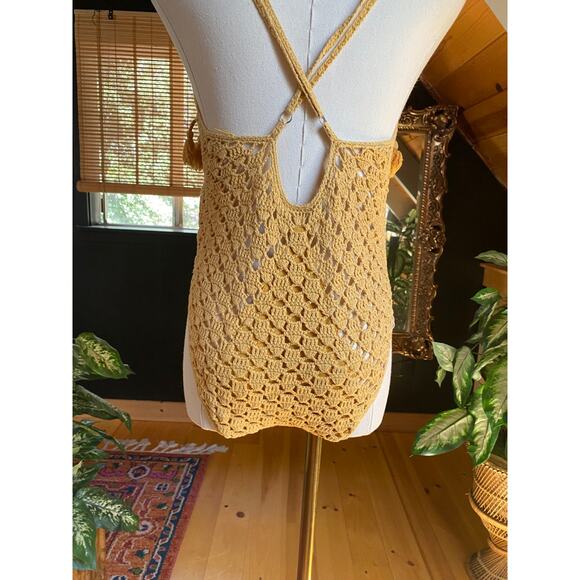 One Piece Swimsuit Crochet Yellow Fringe - Picture 6 of 8